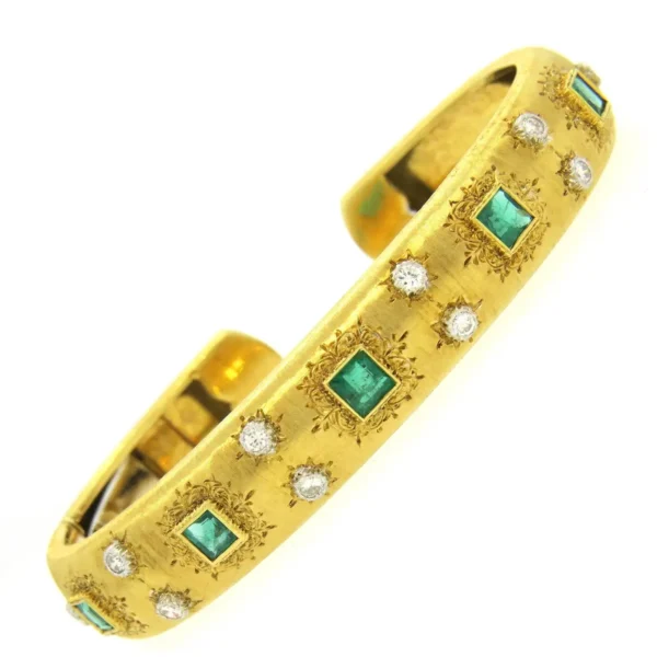 Buccellati Emerald Diamond Gold Cuff Bracelet
