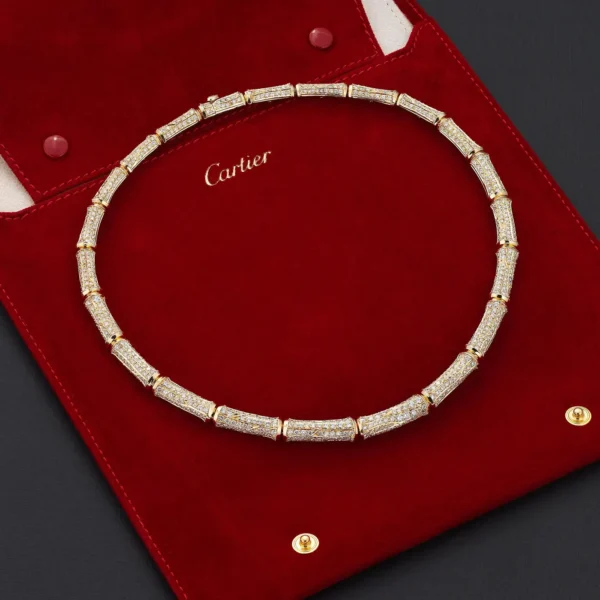 Cartier 26cts Diamond Bamboo Suite in 18K Gold Necklace and Earrings
