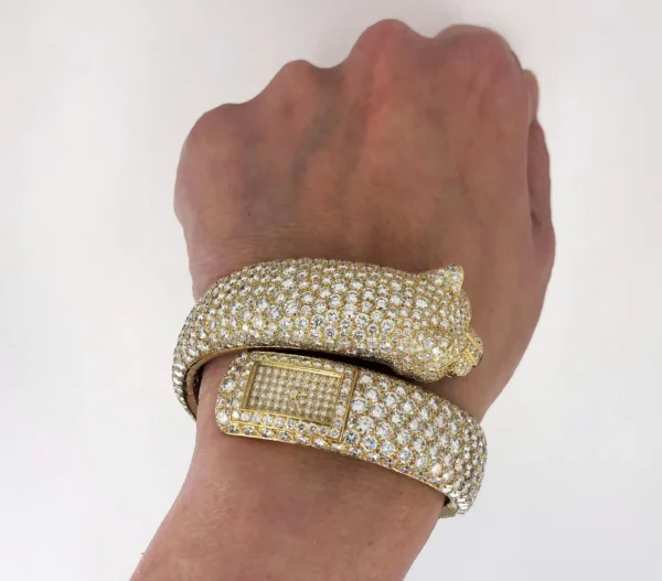 Cartier Diamond Panther Cuff Bangle Watch