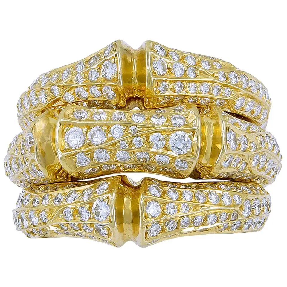 Cartier Diamond Yellow Gold Bamboo Ring