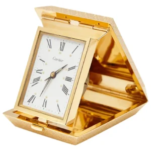 Cartier Gold Travel Clock For Sale