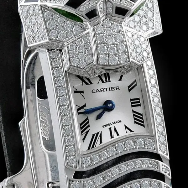 Cartier White Gold Diamond Onyx Panthere Secrete de Cartier Quartz Wristwatch