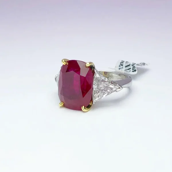 Cellini 13.26CT Cushion Burmese Ruby Three-Stone Ring with 2.37 Carat Diamonds