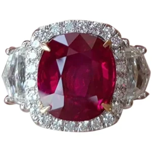 Certified Burma Red Ruby 3.56 Carat Natural No Heat Ruby Diamond Ring