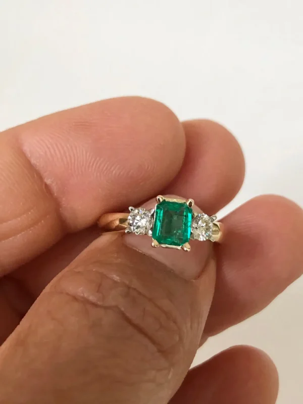 Colombian Emerald Diamond Three-Stone Engagement Ring 18 Karat