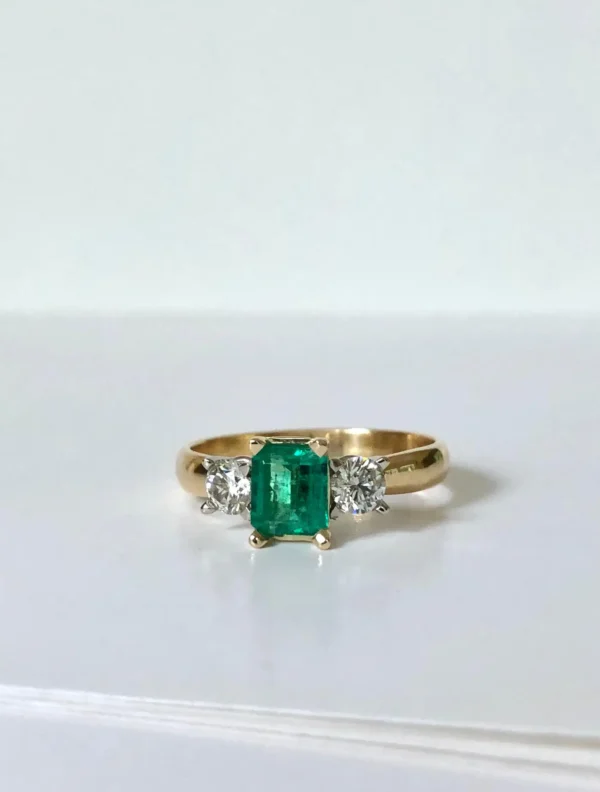 Colombian Emerald Diamond Three-Stone Engagement Ring 18 Karat