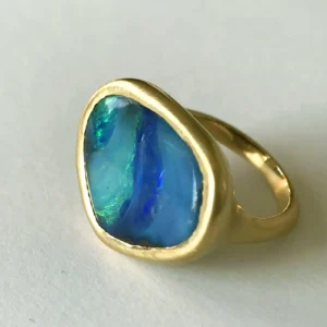 Dalben Design Blue Green Australian Boulder Opal Yellow Gold Ring