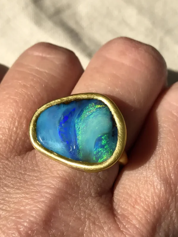 Dalben Design Blue Green Australian Boulder Opal Yellow Gold Ring