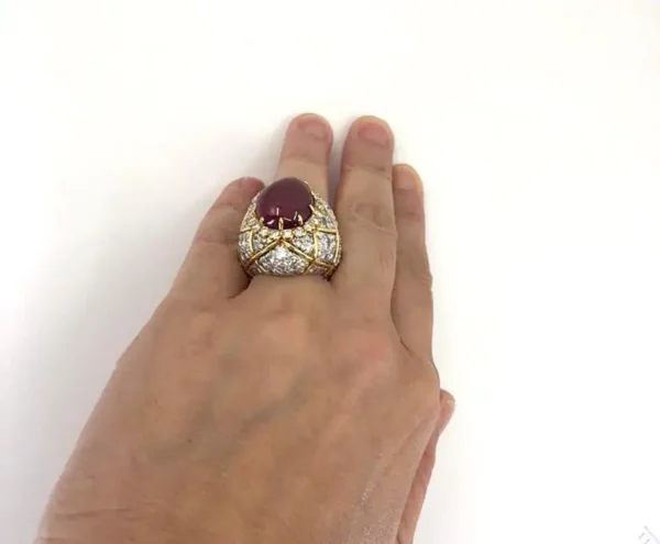 David Webb Vintage Diamond Ruby Bombe Cocktail Ring