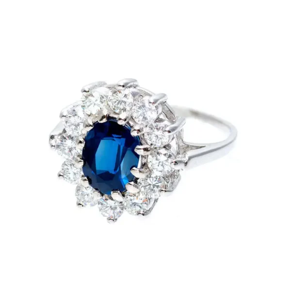 Diamond Halo White Gold Engagement Ring GIA Certified 1.63 Carat Blue Sapphire