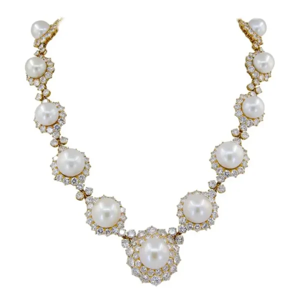 Buy Diamond Pearl Yellow Gold Necklace