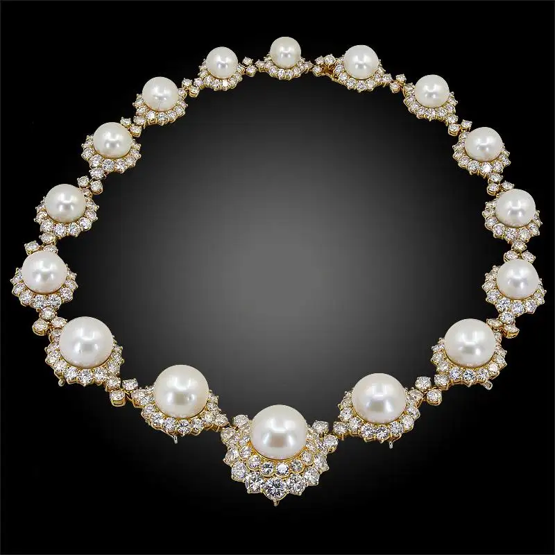 Buy Diamond Pearl Yellow Gold Necklace