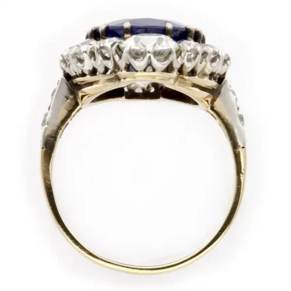Edwardian 4.84 Carat Fine Burmese Sapphire Diamond Gold Cluster Ring