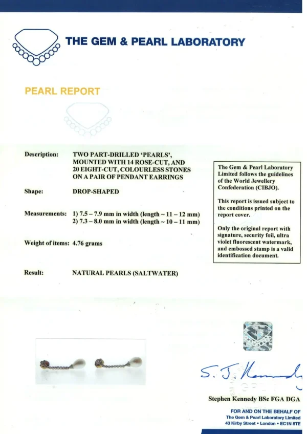 Edwardian Natural Pearl Diamond Platinum Drop Earrings