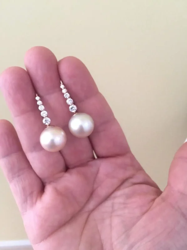 Estate South Sea Pearl Diamond Drop Earrings
