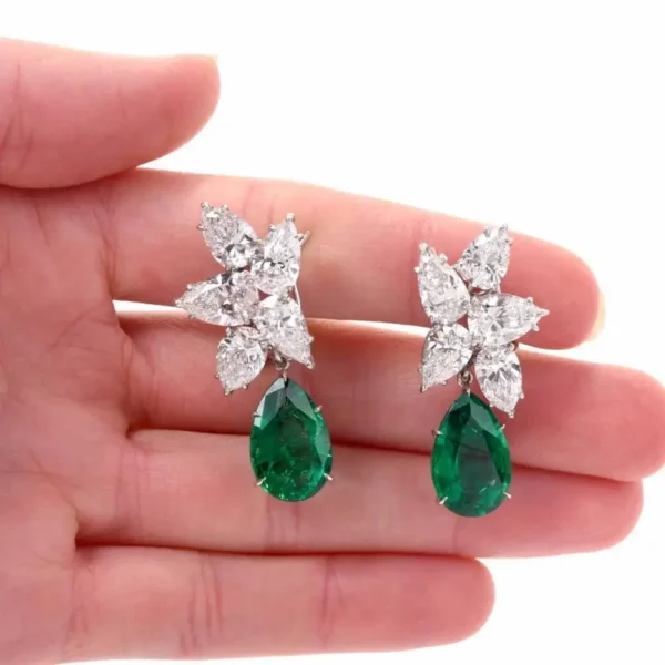 Extraordinary GIA Diamond Emerald Platinum Clip-On Earrings