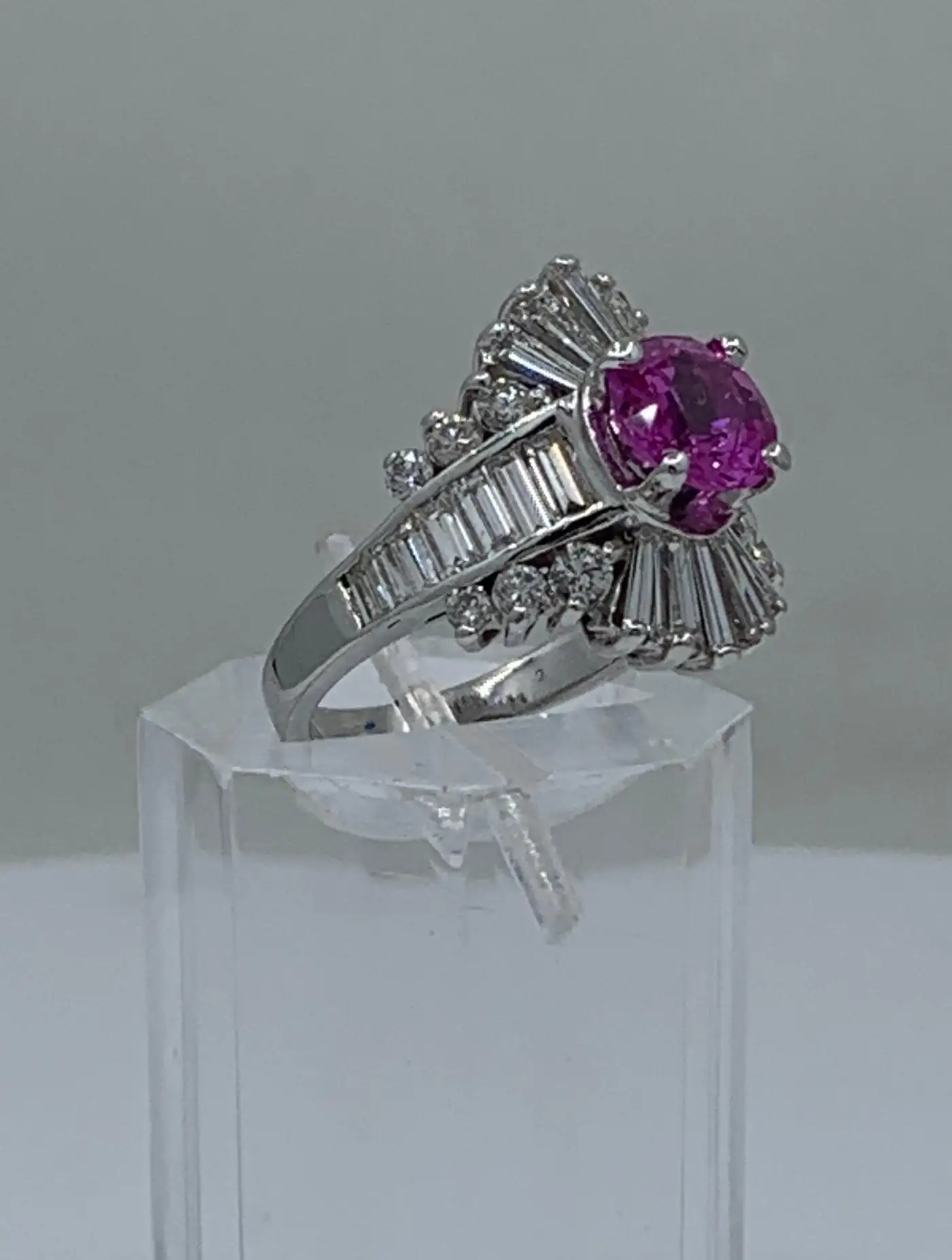 GIA Certified 4.35 Carat Vivid Pink Sapphire and Diamond Ballerina Cocktail Ring