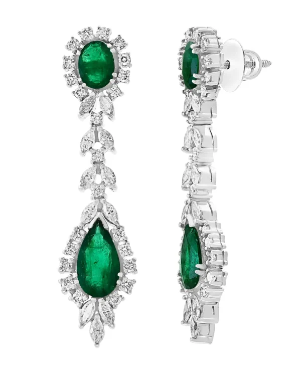 GIA Certified 65 Ct Emerald and Diamond Necklace and Earring Bridal Suite