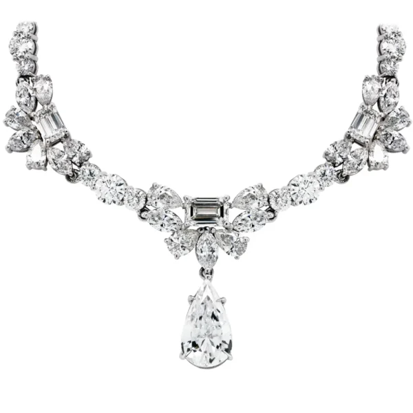 GIA Certified Pear Shape Drop Multi Shape All Diamond Platinum Necklace