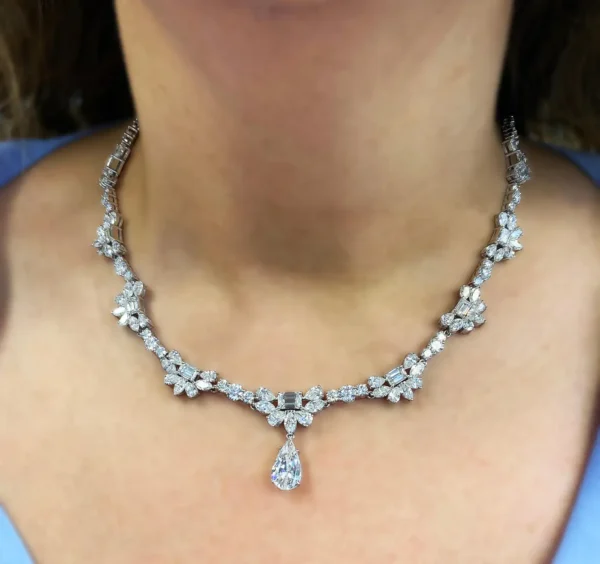 GIA Certified Pear Shape Drop Multi Shape All Diamond Platinum Necklace