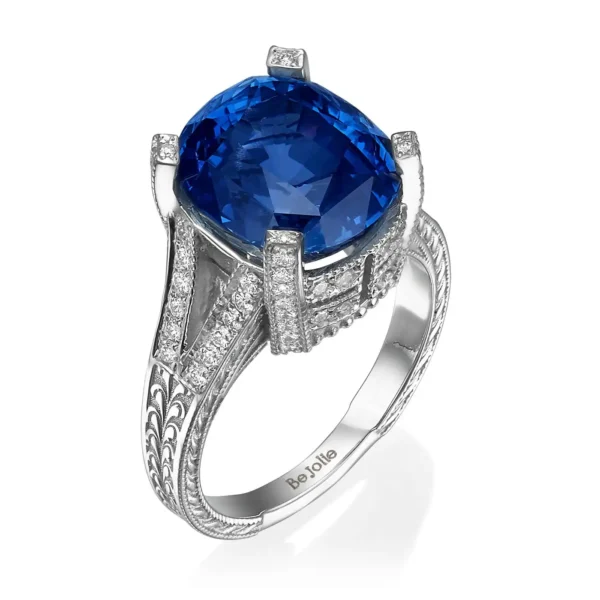 GRS Certified 11.01 Carat Natural Blue Sapphire & Diamond engagement Ring