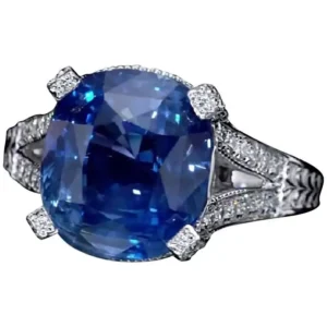 GRS Certified 11.01 Carat Natural Blue Sapphire & Diamond engagement Ring