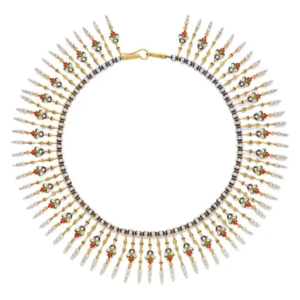 Giuliano Enamel Pearl Gold Fringe Necklace