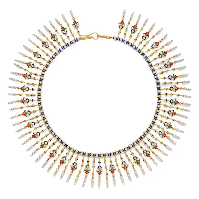 Giuliano Enamel Pearl Gold Fringe Necklace
