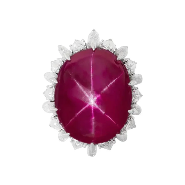 Gubelin Certified 60.09 Carat Burmese Star Ruby Dome Ring in 18k White Gold