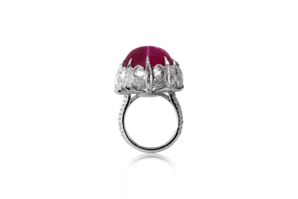 Gubelin Certified 60.09 Carat Burmese Star Ruby Dome Ring in 18k White Gold