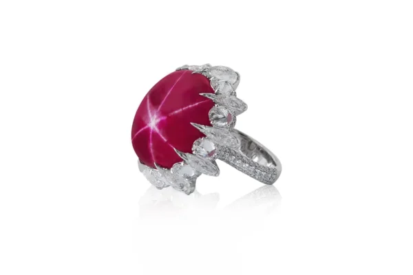 Gubelin Certified 60.09 Carat Burmese Star Ruby Dome Ring in 18k White Gold