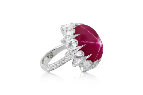 Gubelin Certified 60.09 Carat Burmese Star Ruby Dome Ring in 18k White Gold