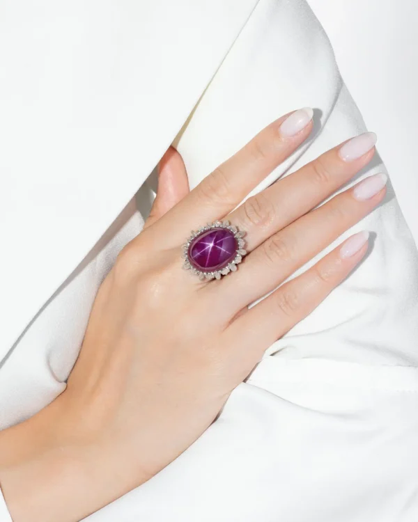 Gubelin Certified 60.09 Carat Burmese Star Ruby Dome Ring in 18k White Gold