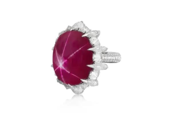 Gubelin Certified 60.09 Carat Burmese Star Ruby Dome Ring in 18k White Gold