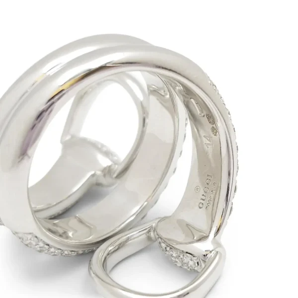 Gucci White Gold Diamond Horsebit Contraire Ring