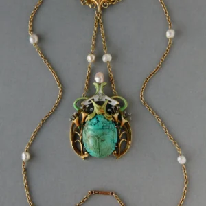 Guillemin Frères Fin de Siècle Enamel Turquoise Pearl Diamond Gold Necklace