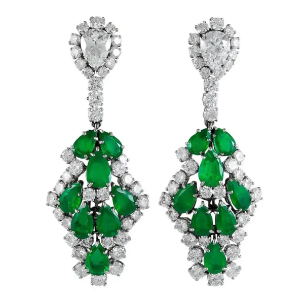 Harry Winston Emerald Diamond Chandelier Earrings