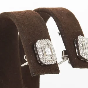 Illusion Emerald Cut Diamond Gold Stud Earrings