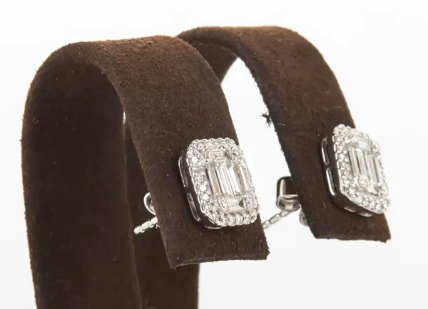 Illusion Emerald Cut Diamond Gold Stud Earrings