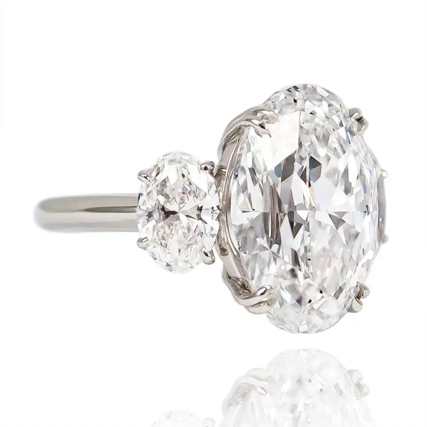 J. Birnbach GIA Certified 8.03 E SI1 Carat Oval Diamond Three-Stone Ring