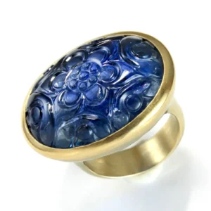 Large Carved Mughal Sapphire 18K Gold Ring