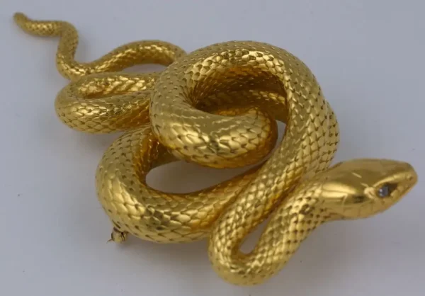 Massive Victorian French Diamond Gold Serpent Brooch