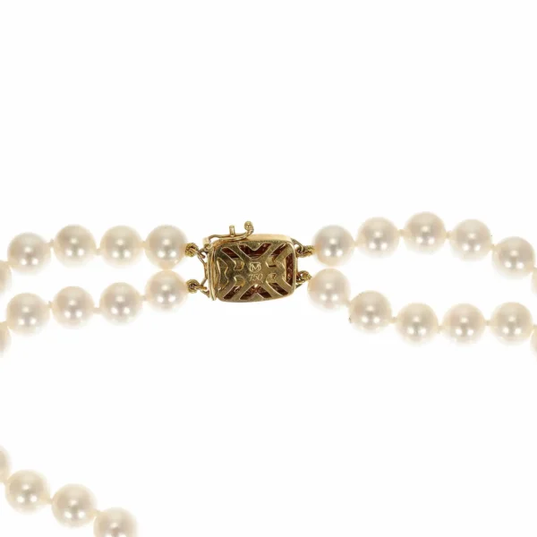Mikimoto Double Strand Cultured Pearl Diamond Gold Necklace