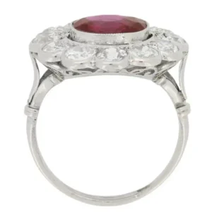 Natural unenhanced Burmese Ruby Diamond Platinum Cluster Ring