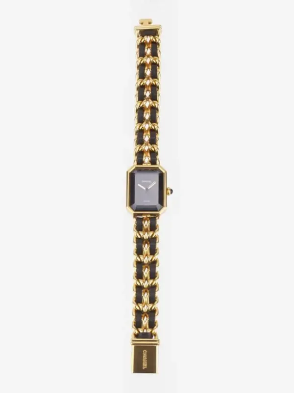 Chanel Black Leather Gold Plated Watch
