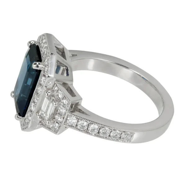 Peter Suchy GIA 3.88 Carat Sapphire Halo Diamond Platinum Engagement Ring
