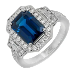 Peter Suchy GIA 3.88 Carat Sapphire Halo Diamond Platinum Engagement Ring
