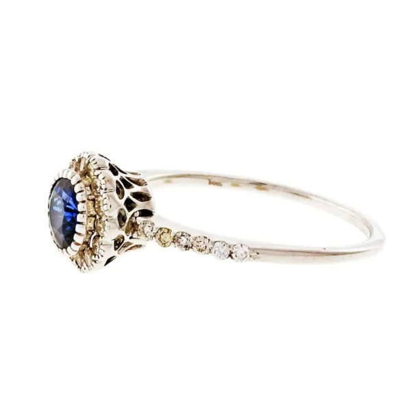 Royal Blue Sapphire Halo Diamond Gold Engagement Ring