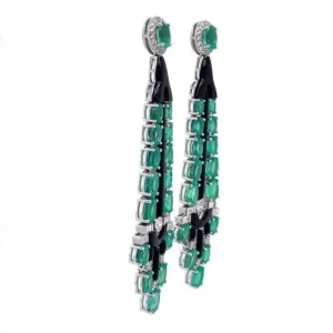 Ruchi New York Black Agate Emerald and Diamond Drop Earrings