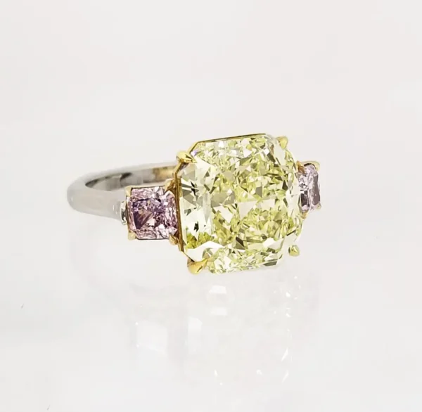 Scarselli GIA 7 Carat Yellow Radiant and Pink Cushion Diamond Ring in Platinum